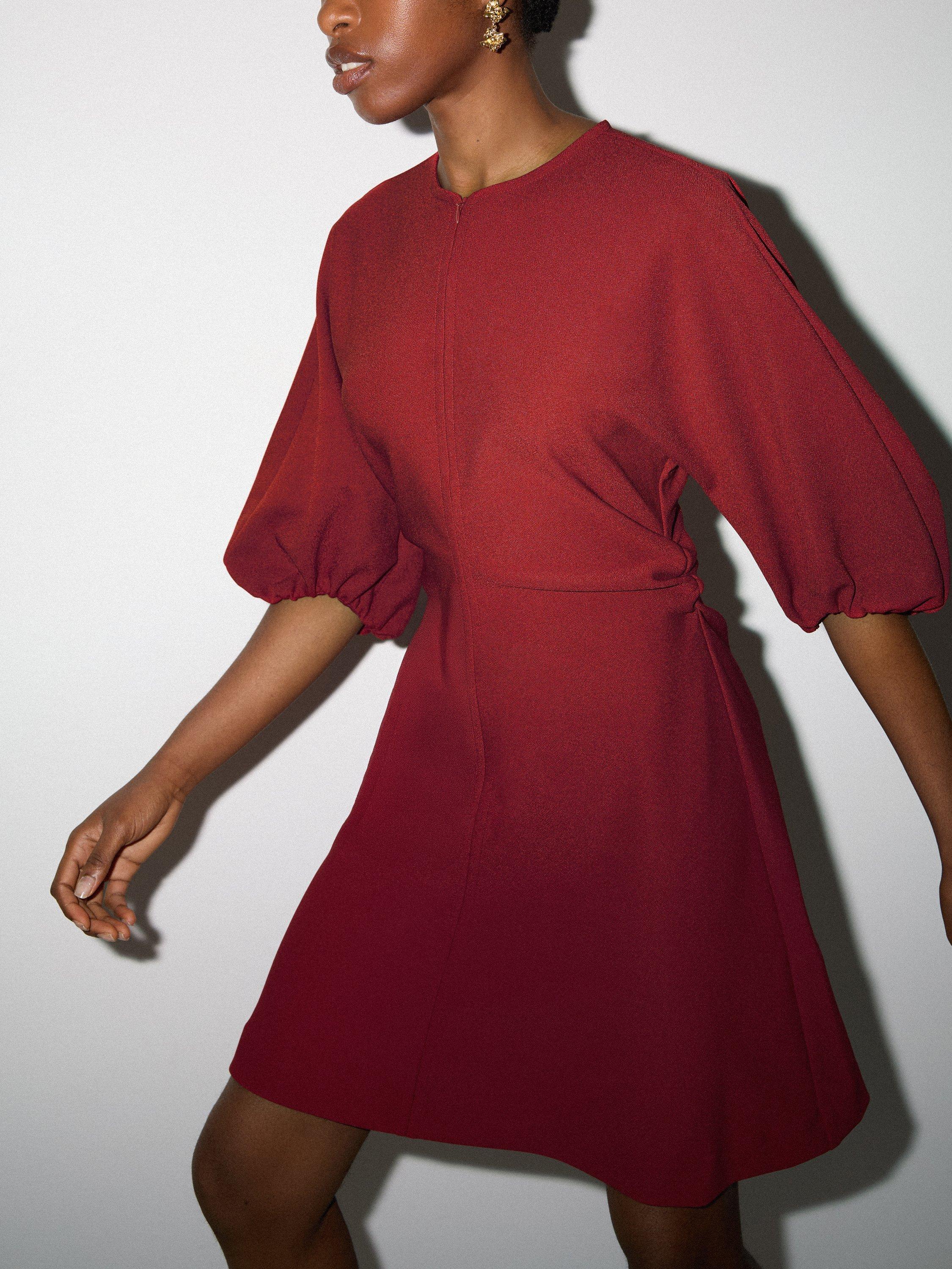 Product image 6 of 6, which shows Jigsaw Stretch Crepe Mini Dress, Red, 6