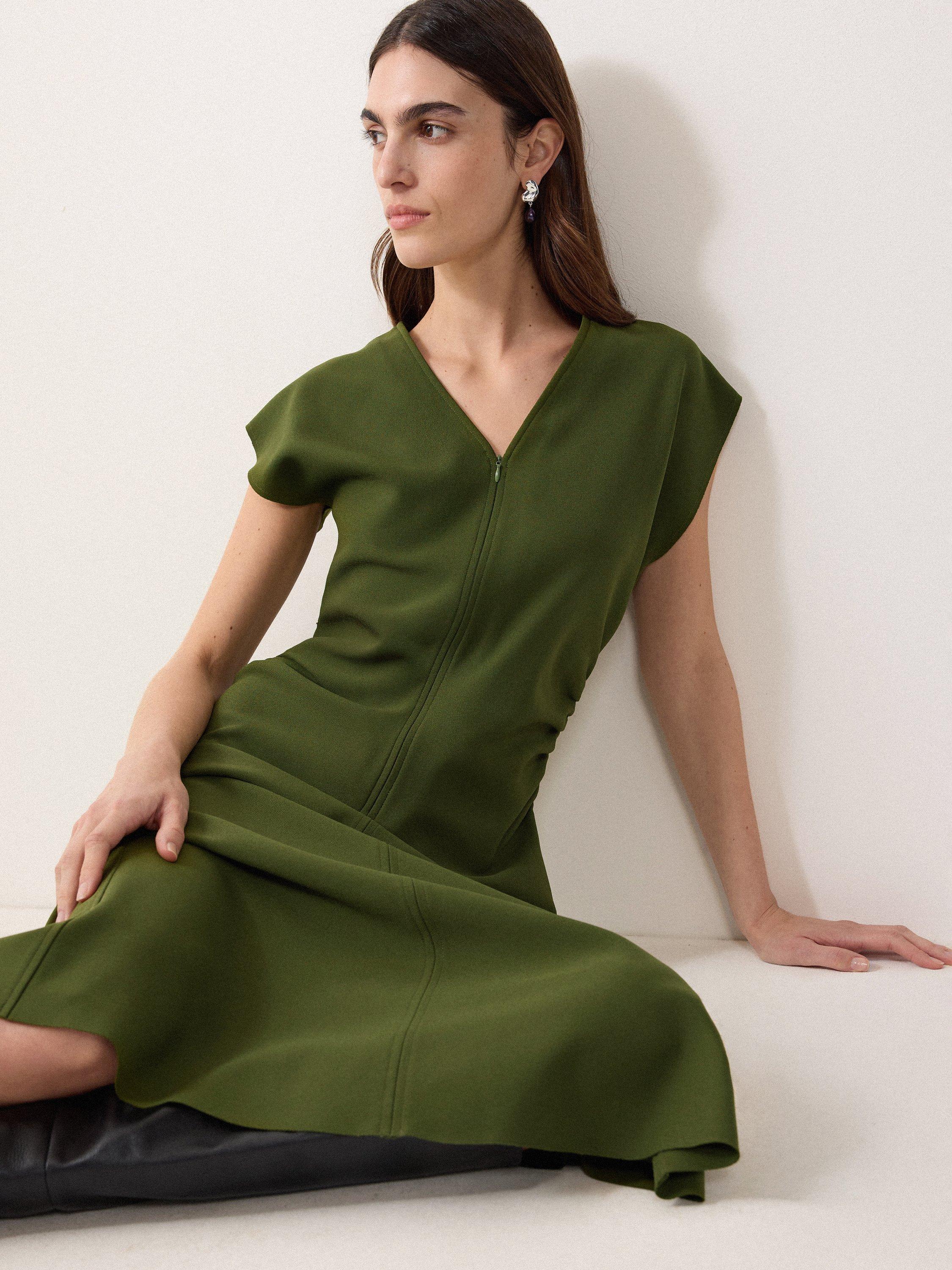 Jigsaw Stretch Crepe Midi Dress, Green