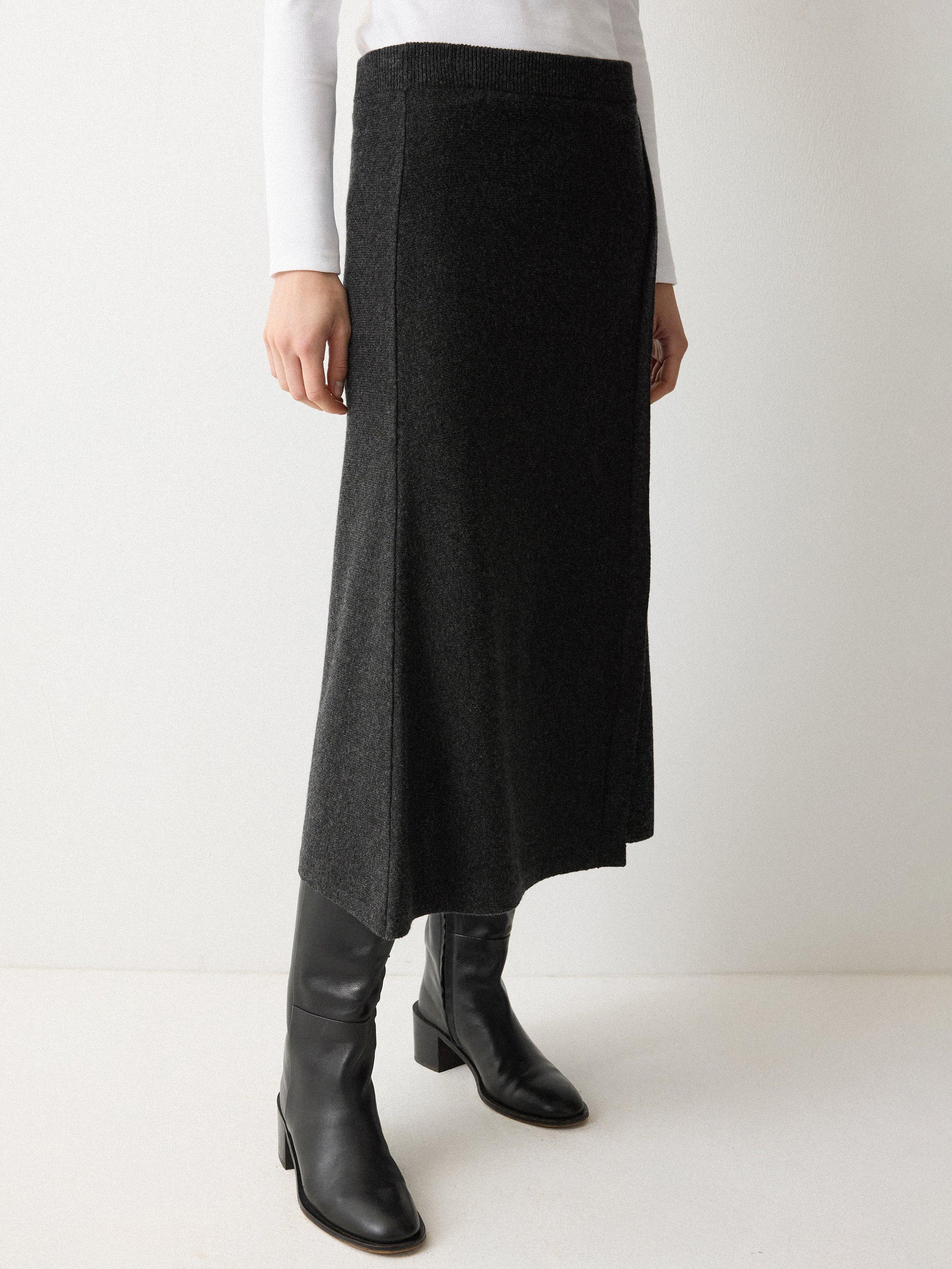 Product image 1 of 5, which shows Jigsaw Overlap Seam Pure Wool Skirt, Charcoal, S
