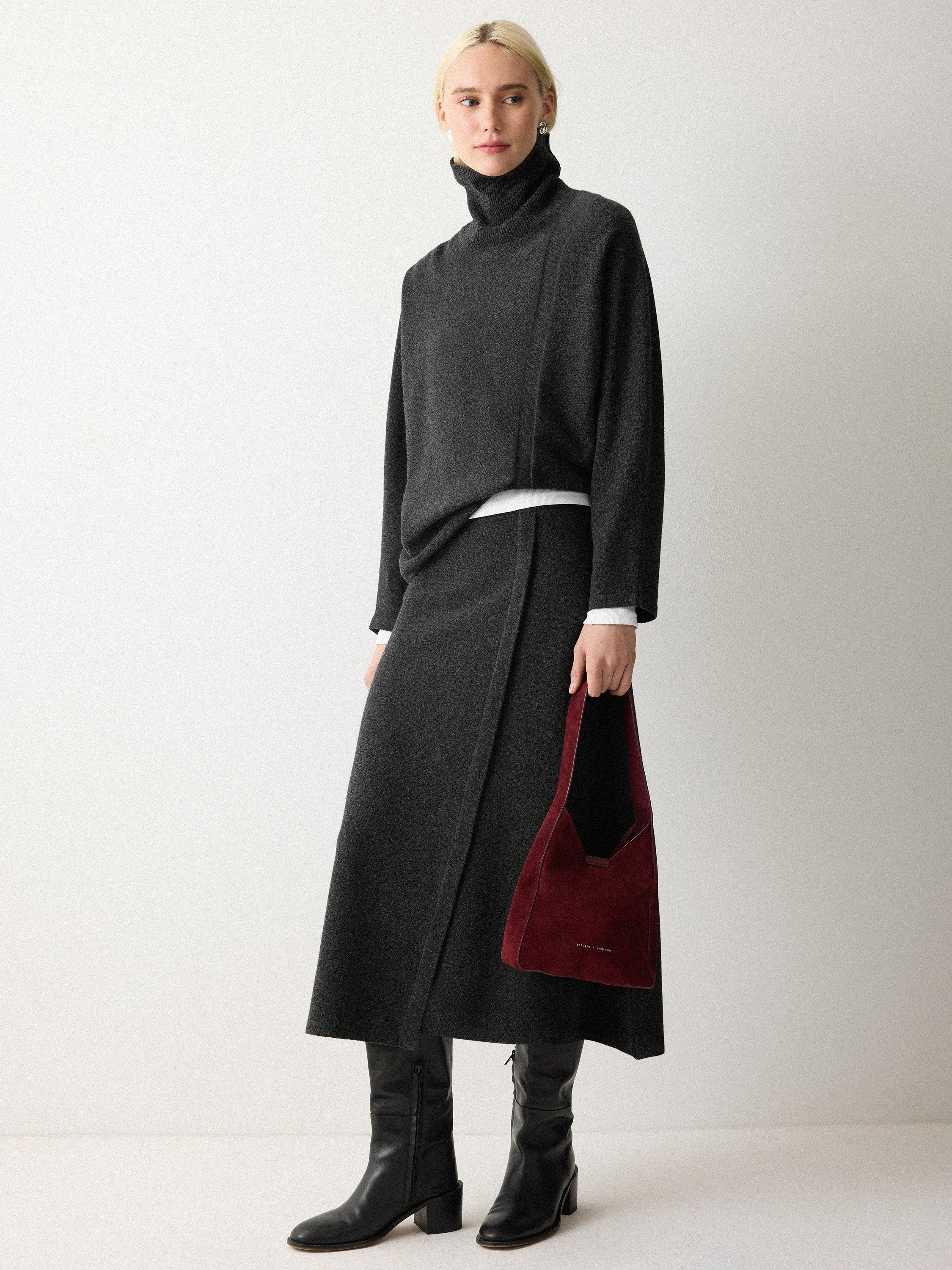 Product image 4 of 5, which shows Jigsaw Overlap Seam Pure Wool Skirt, Charcoal, S