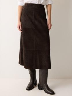 Jigsaw Fluid Pure Suede Midi Skirt, Brown, Brown