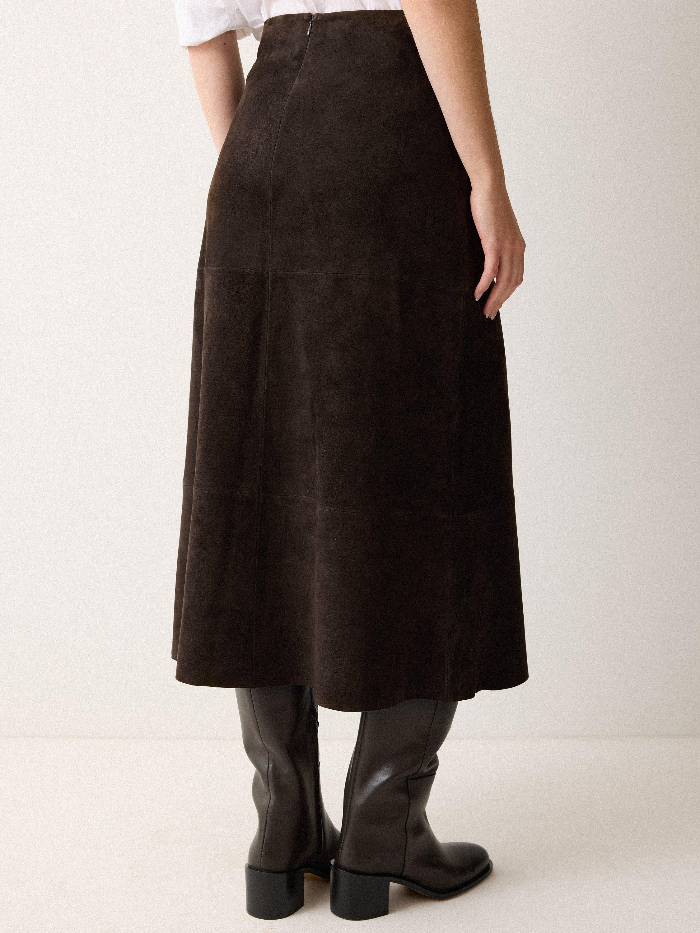 Product image 2 of 5, which shows Jigsaw Fluid Pure Suede Midi Skirt, Brown, 6