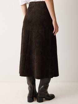 Jigsaw Fluid Pure Suede Midi Skirt, Brown - view 2, Brown