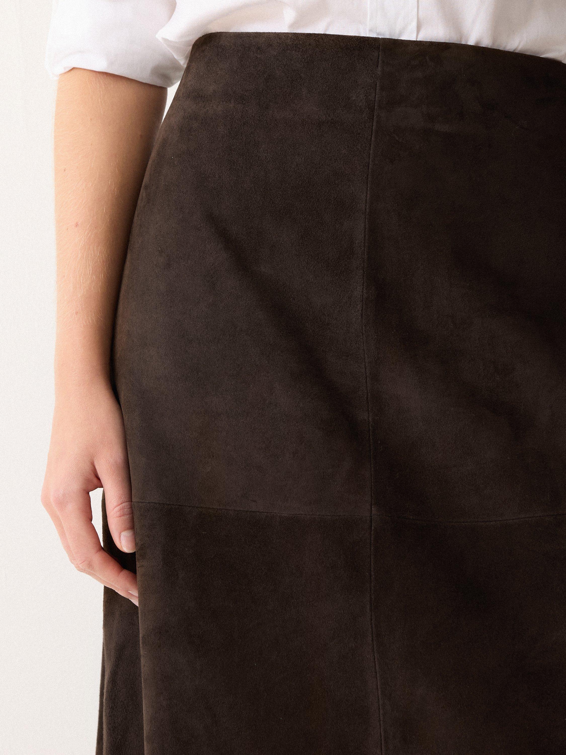 Product image 3 of 5, which shows Jigsaw Fluid Pure Suede Midi Skirt, Brown, 6