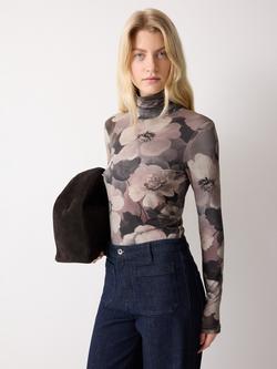 Jigsaw High Neck Antique Floral Polo Top, Multi, Multi