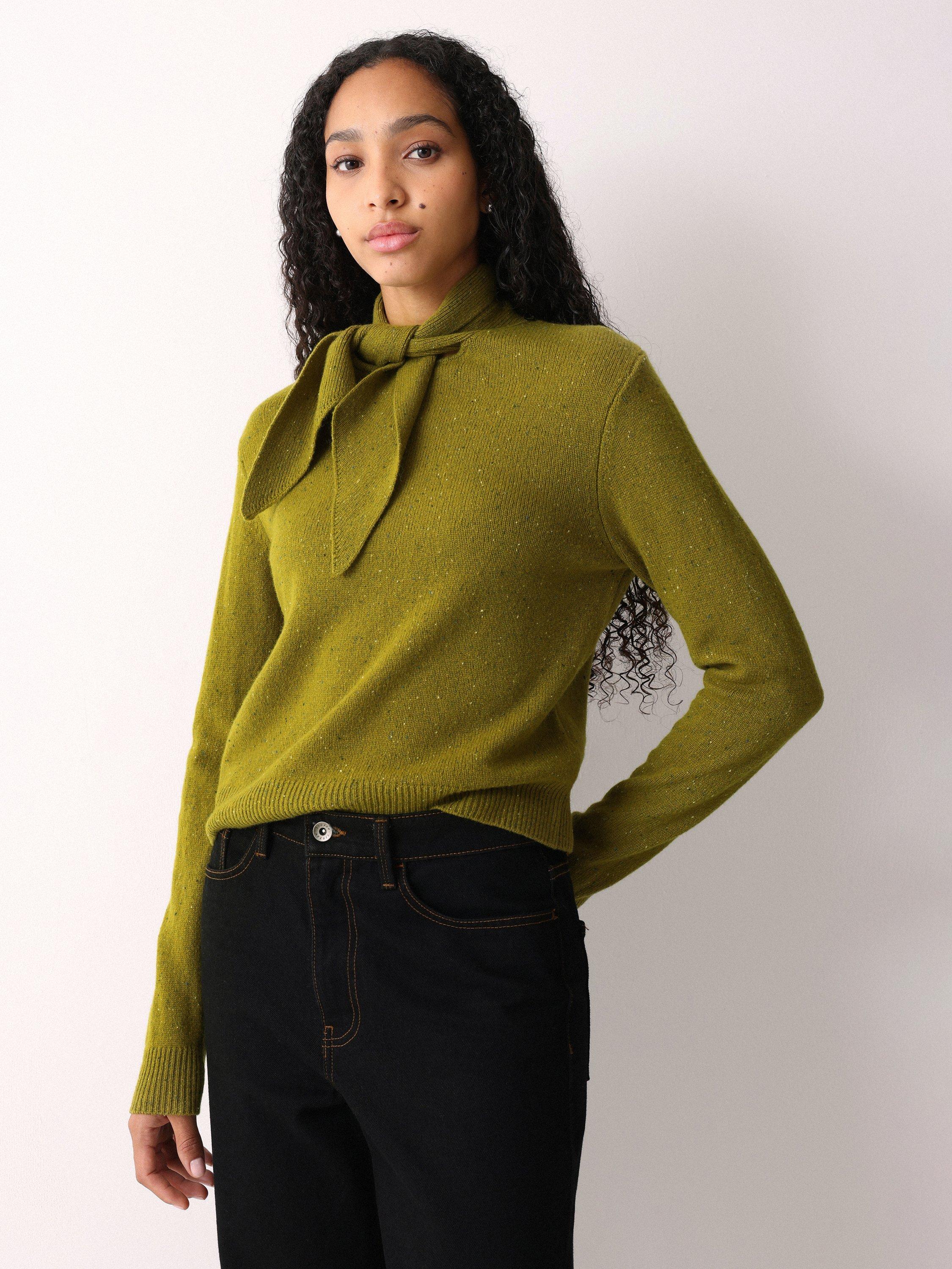 Jigsaw Neck Detail Pure Wool Jumper, Green
