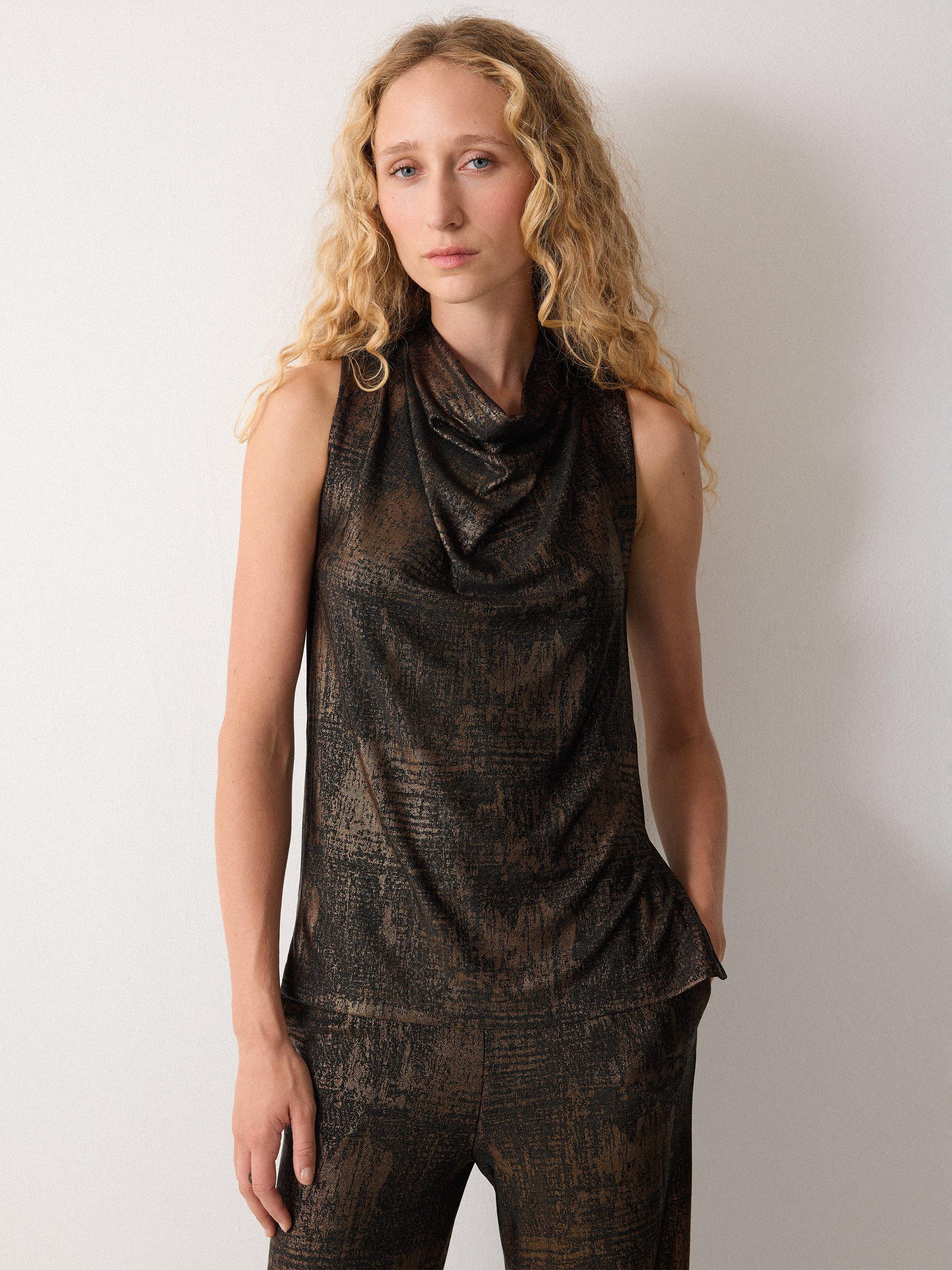 Product image 1 of 5, which shows Jigsaw Crackle Sleeveless Top, Gold, XS