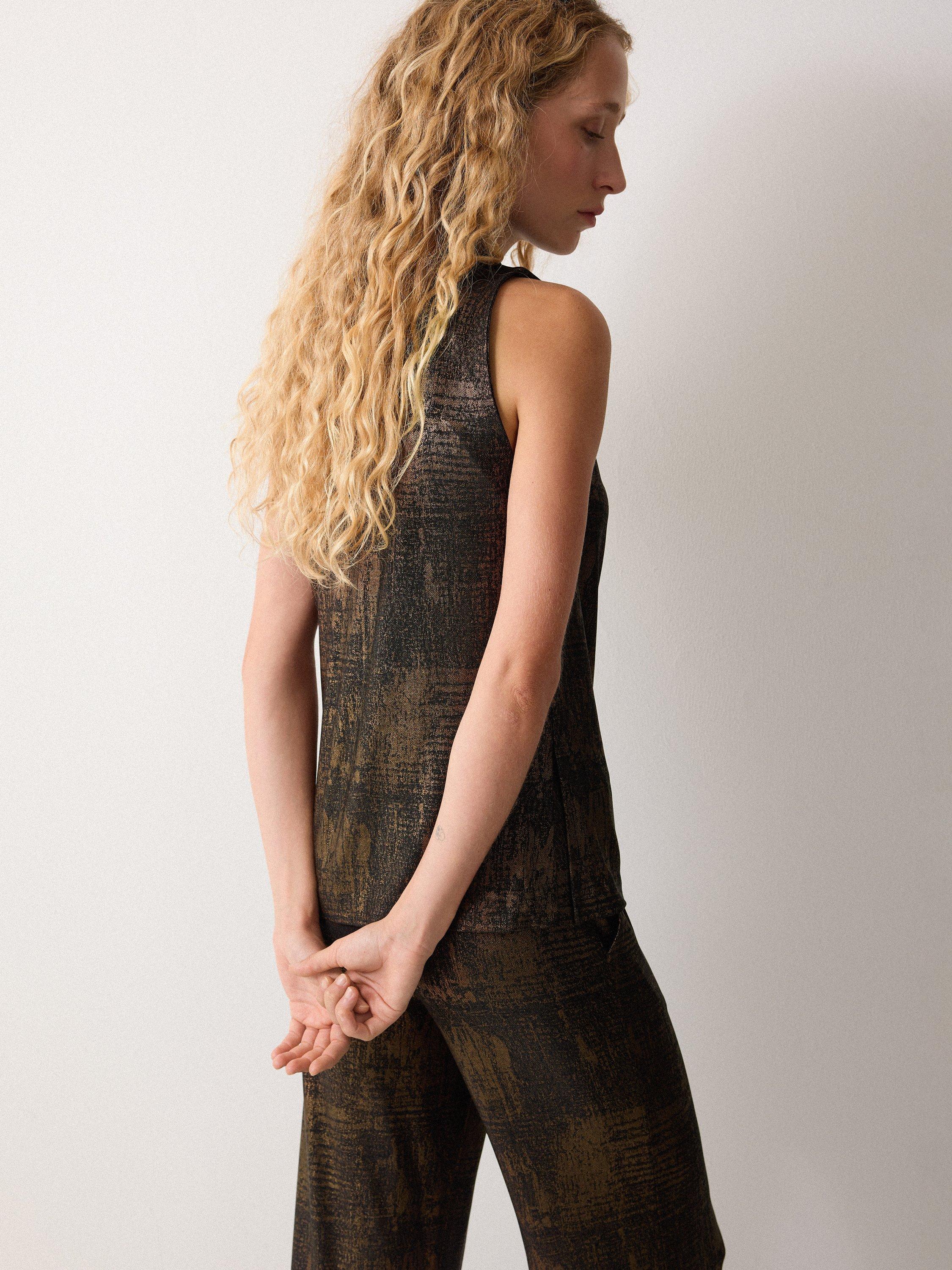 Product image 2 of 5, which shows Jigsaw Crackle Sleeveless Top, Gold, XS