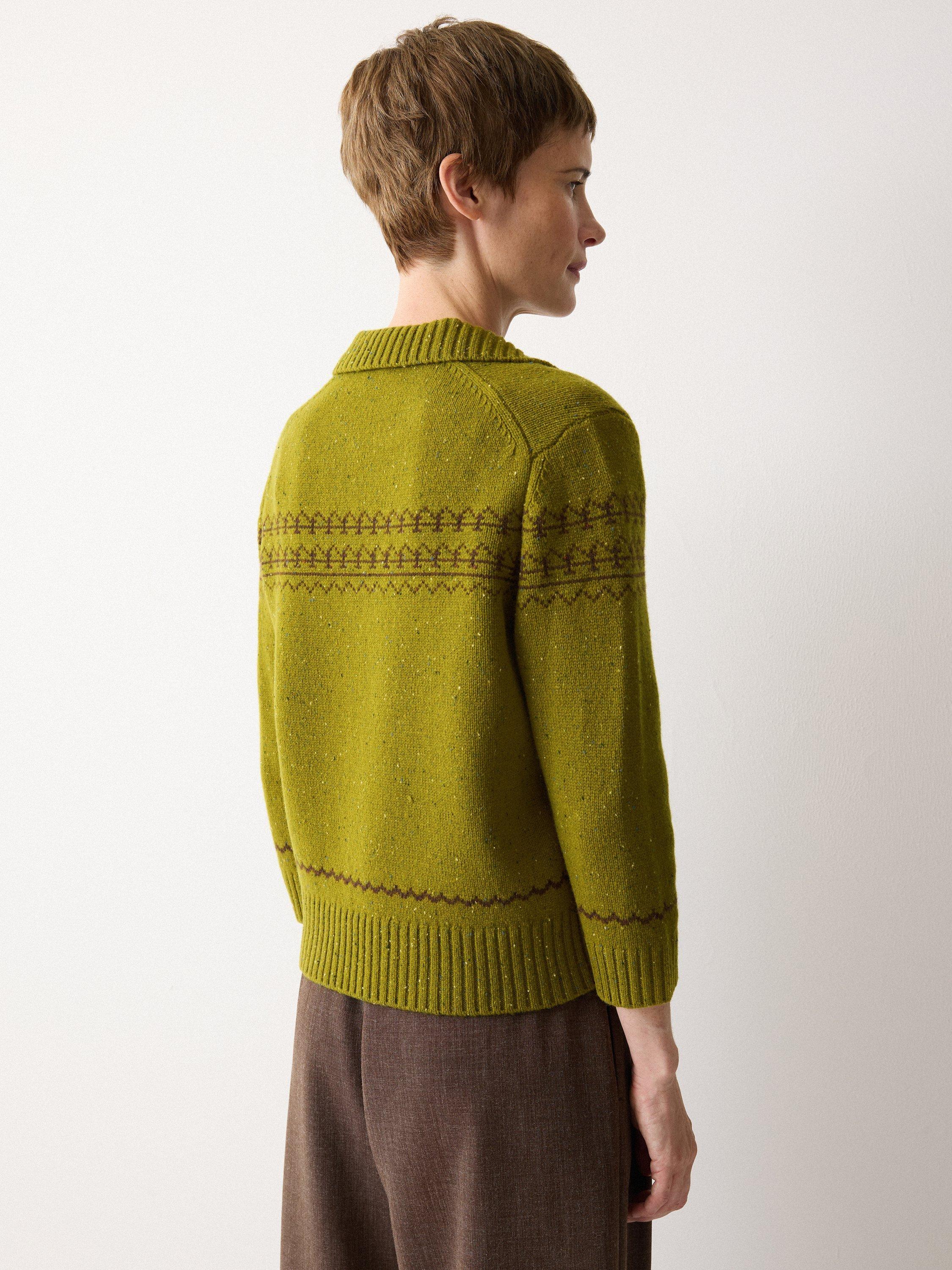 Product image 2 of 7, which shows Jigsaw Fleck Polo Collar Pure Wool Jumper, Green, S