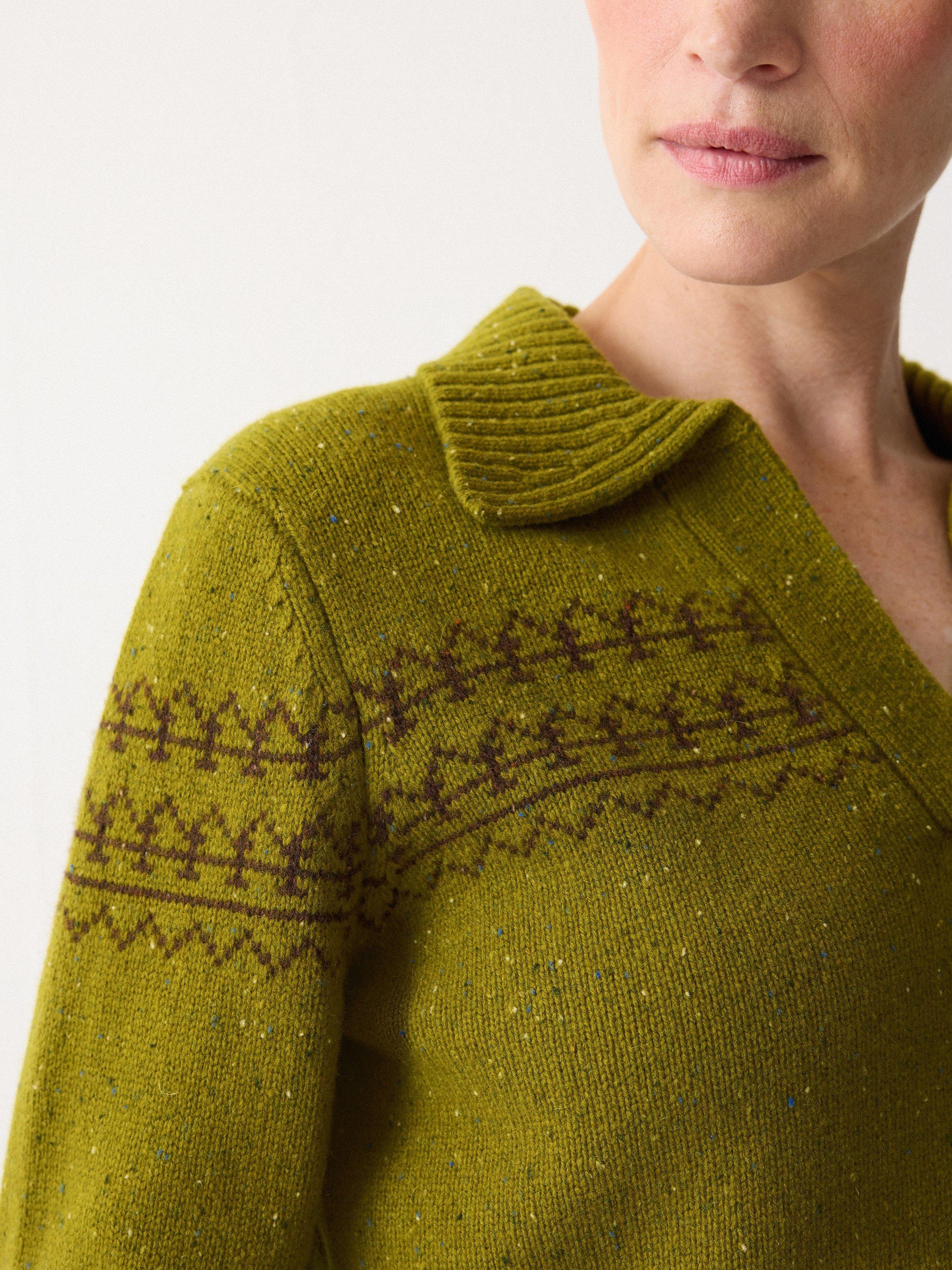 Product image 4 of 7, which shows Jigsaw Fleck Polo Collar Pure Wool Jumper, Green, S
