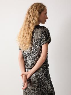 Jigsaw Jersey Sequin Round Neck T-Shirt - view 2, Silver