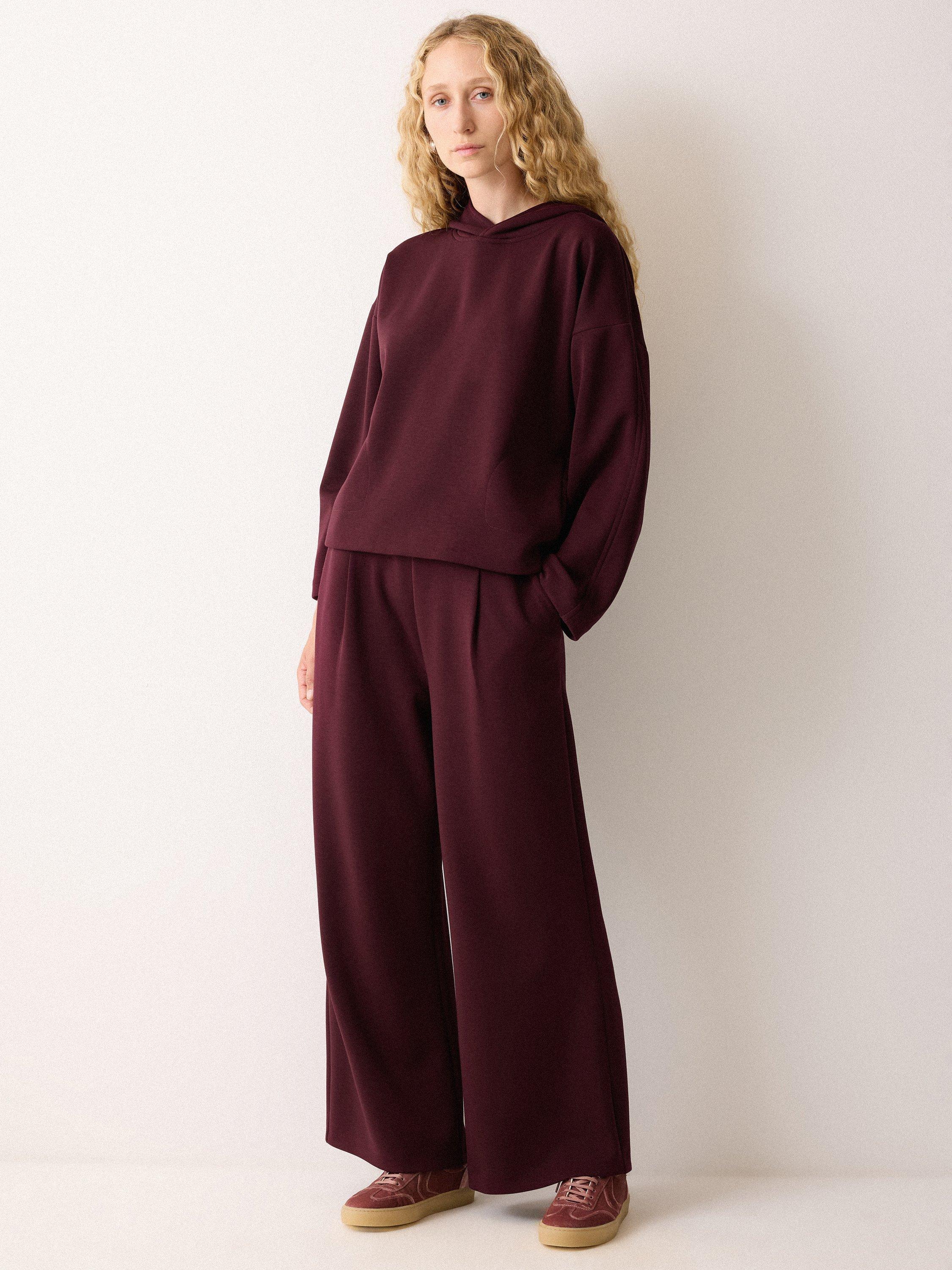 Product image 3 of 7, which shows Jigsaw Luxe Pleat Wide Leg Joggers, Burgandy, XS