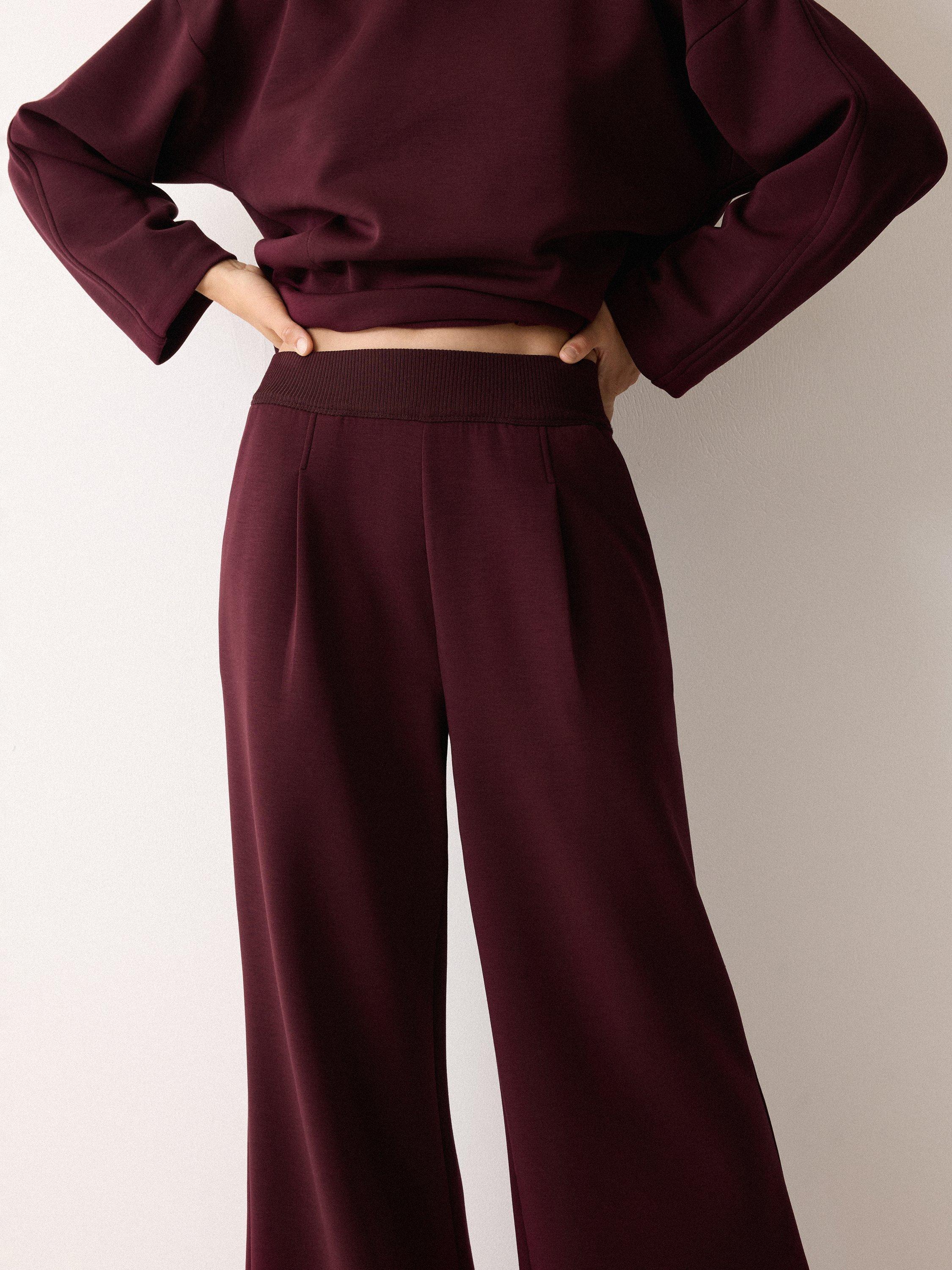 Product image 6 of 7, which shows Jigsaw Luxe Pleat Wide Leg Joggers, Burgandy, XS