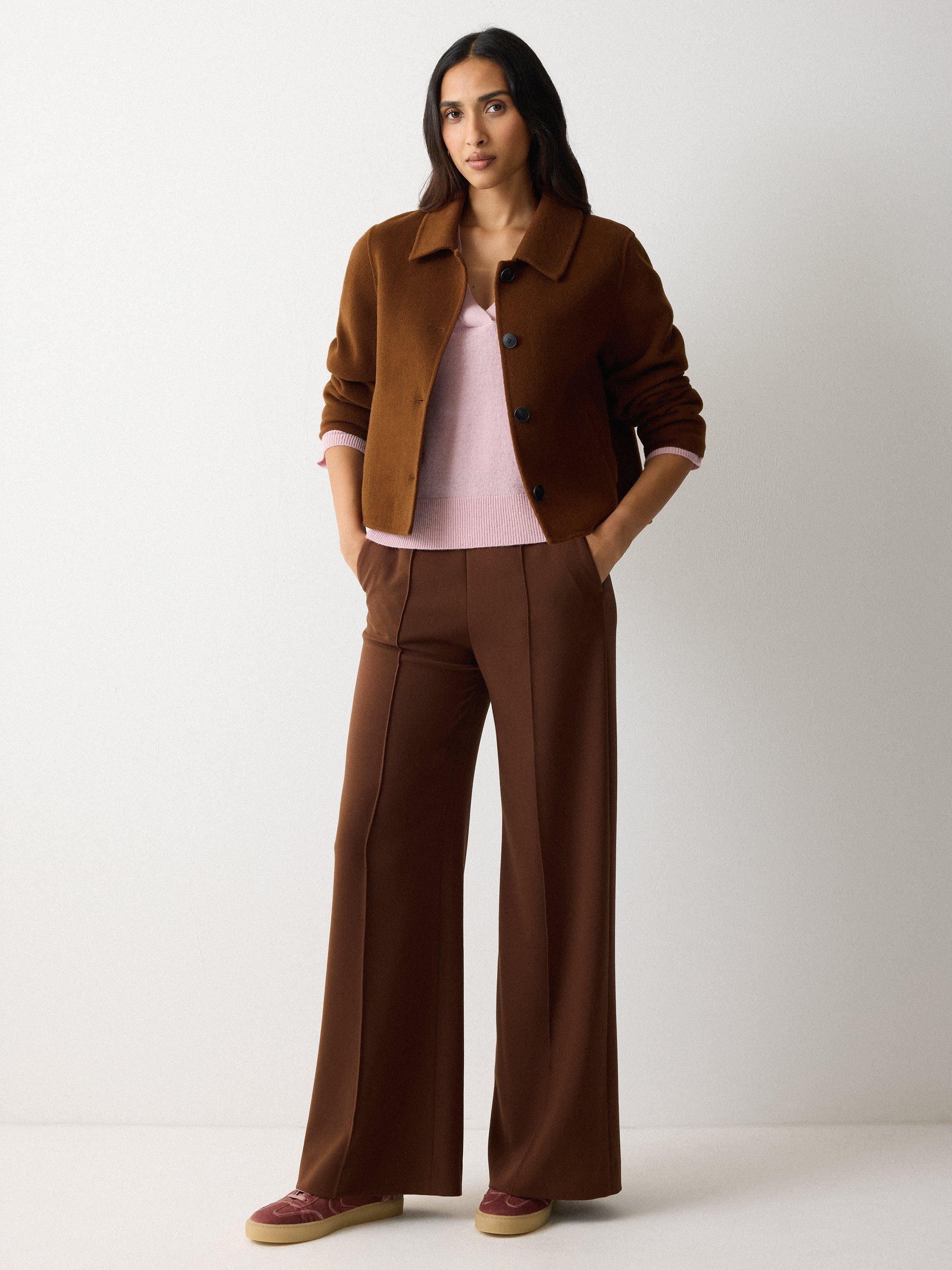 Product image 2 of 5, which shows Jigsaw Modern Wide Leg Trousers, Brown, 8