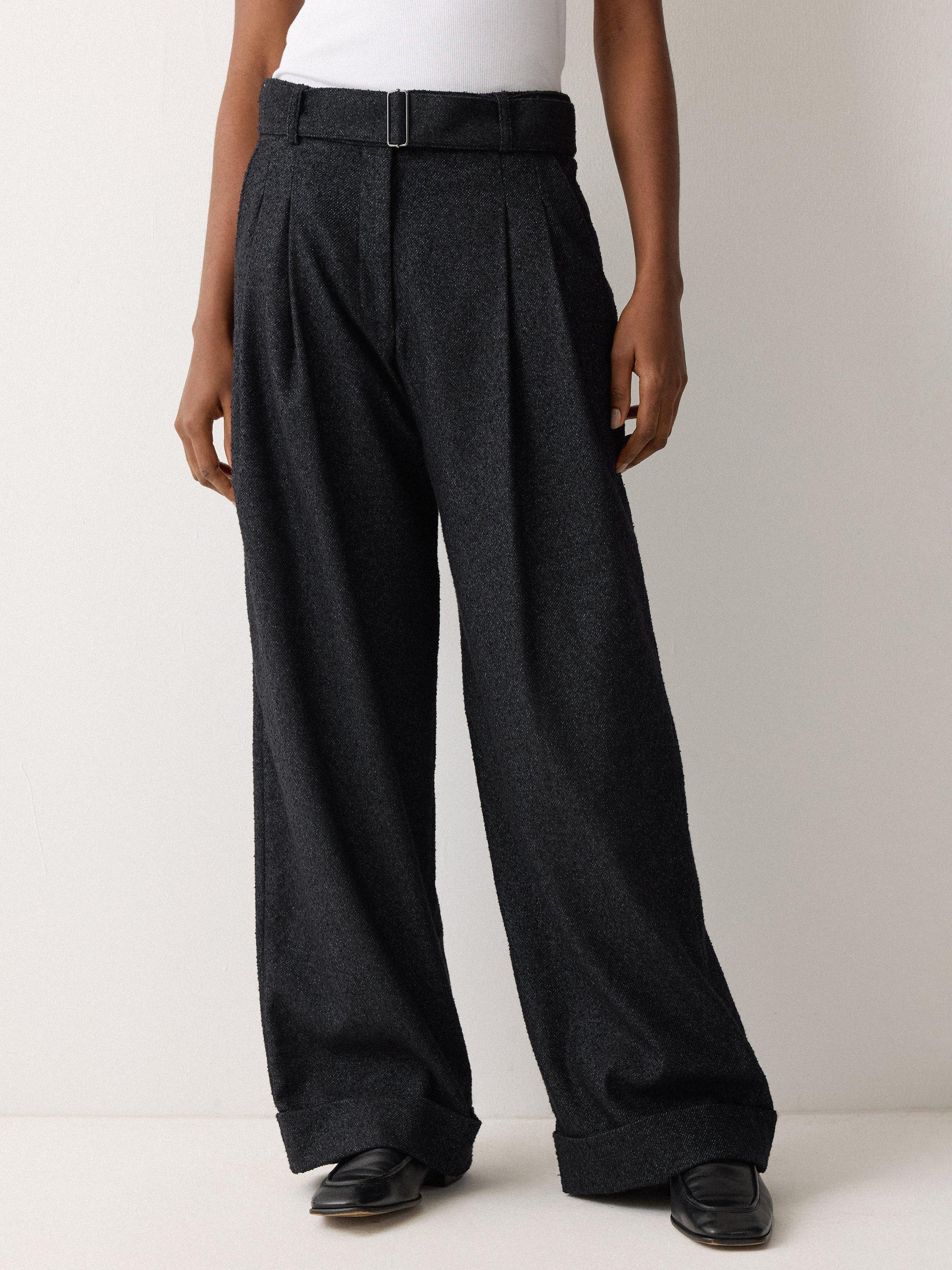 Product image 1 of 6, which shows Jigsaw Stanley Flecked Belted Wide Leg Trousers, Navy, 6