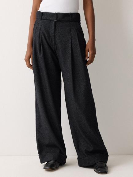 Jigsaw Stanley Flecked Belted Wide Leg Trousers, Navy, Navy