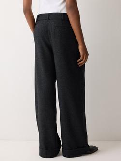 Jigsaw Stanley Flecked Belted Wide Leg Trousers, Navy - view 2, Navy