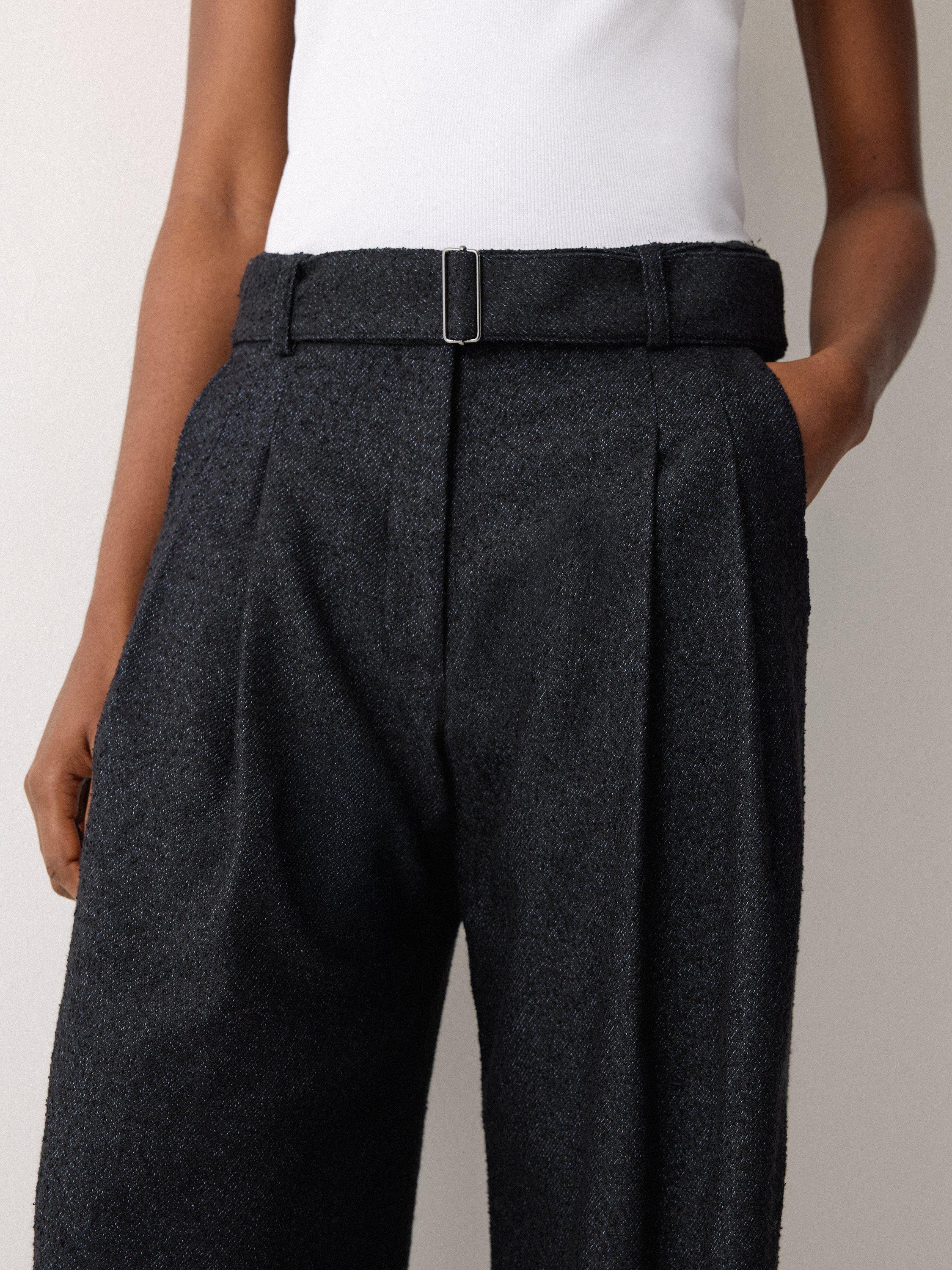 Product image 3 of 6, which shows Jigsaw Stanley Flecked Belted Wide Leg Trousers, Navy, 6