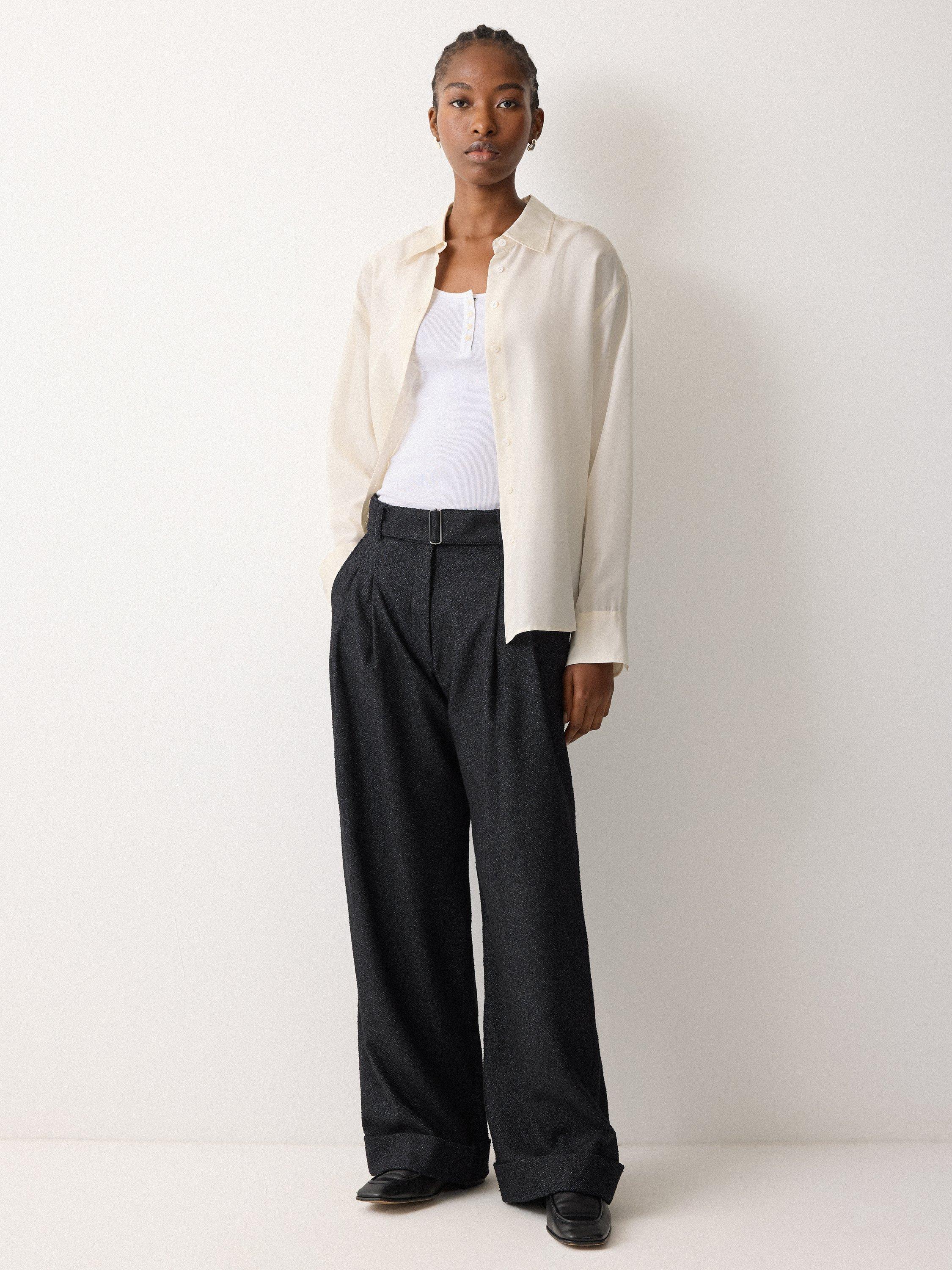 Product image 4 of 6, which shows Jigsaw Stanley Flecked Belted Wide Leg Trousers, Navy, 6