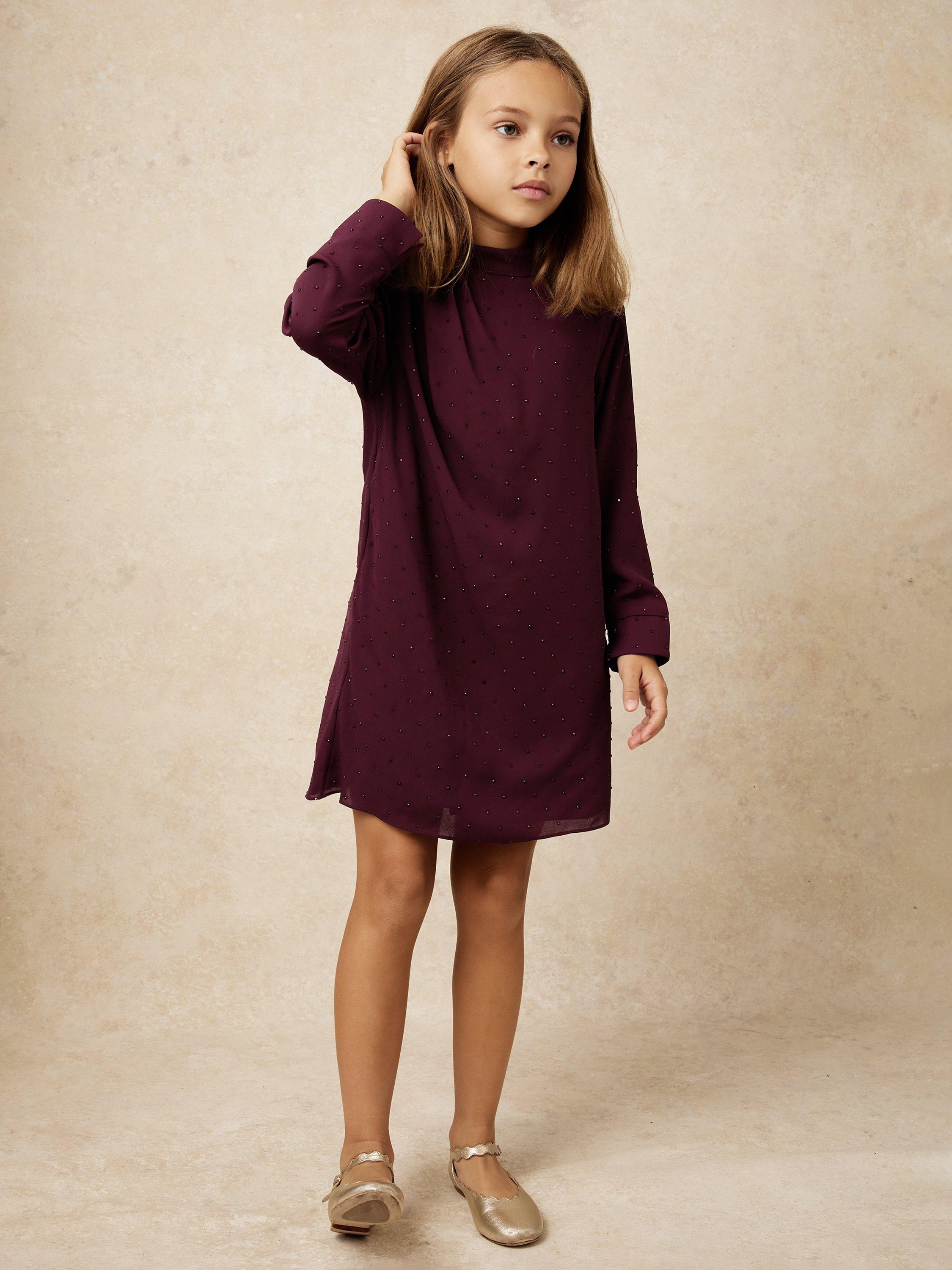 Product image 1 of 4, which shows Reiss Kids' Coco Sparkle Dress, Berry, 4-5 years