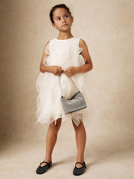 Reiss Kids' Ellenora Sleeveless Organza Ruffle Dress, Ivory, Ivory