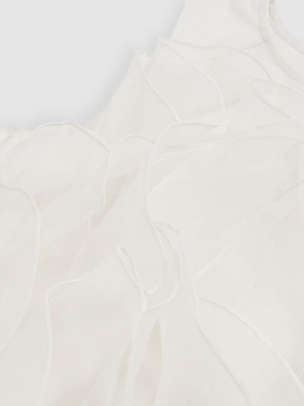 Reiss Kids' Ellenora Sleeveless Organza Ruffle Dress, Ivory - view 2, Ivory