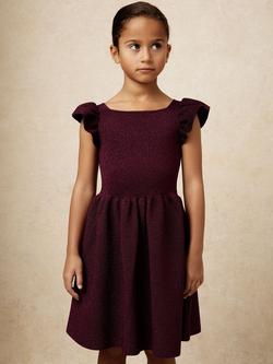 Reiss Kids' Ginny Metallic Knit Cap Sleeve Dress, Berry, Berry