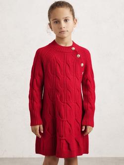 Reiss Kids' Harper Pure Wool Long Sleeved Dress, Red, Red