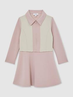Reiss Kids' Marling Colourblock Interlock Dress, Neutral - view 2, Neutral