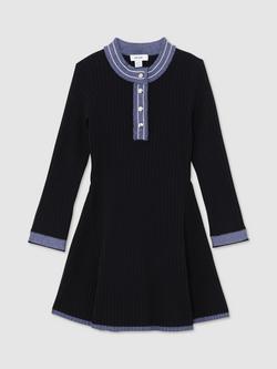 Reiss Kids' Rudy Knitted Long Sleeved Dress, Navy, Navy