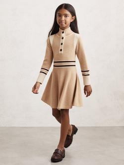 Reiss Kids' Vienne Wool Blend Long Sleeve Dress, Neutral