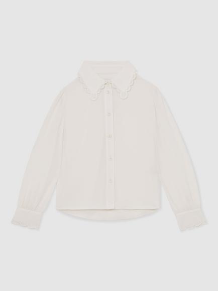Reiss Kids' Elia Long Sleeved Scallop Shirt, Ivory, Ivory