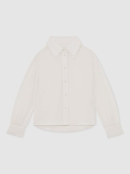 Reiss Kids' Elia Long Sleeved Scallop Shirt, Ivory - view 2, Ivory