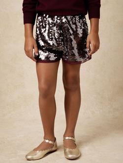 Reiss Kids' Spence Sequin Shorts, Burgundy, Burgundy