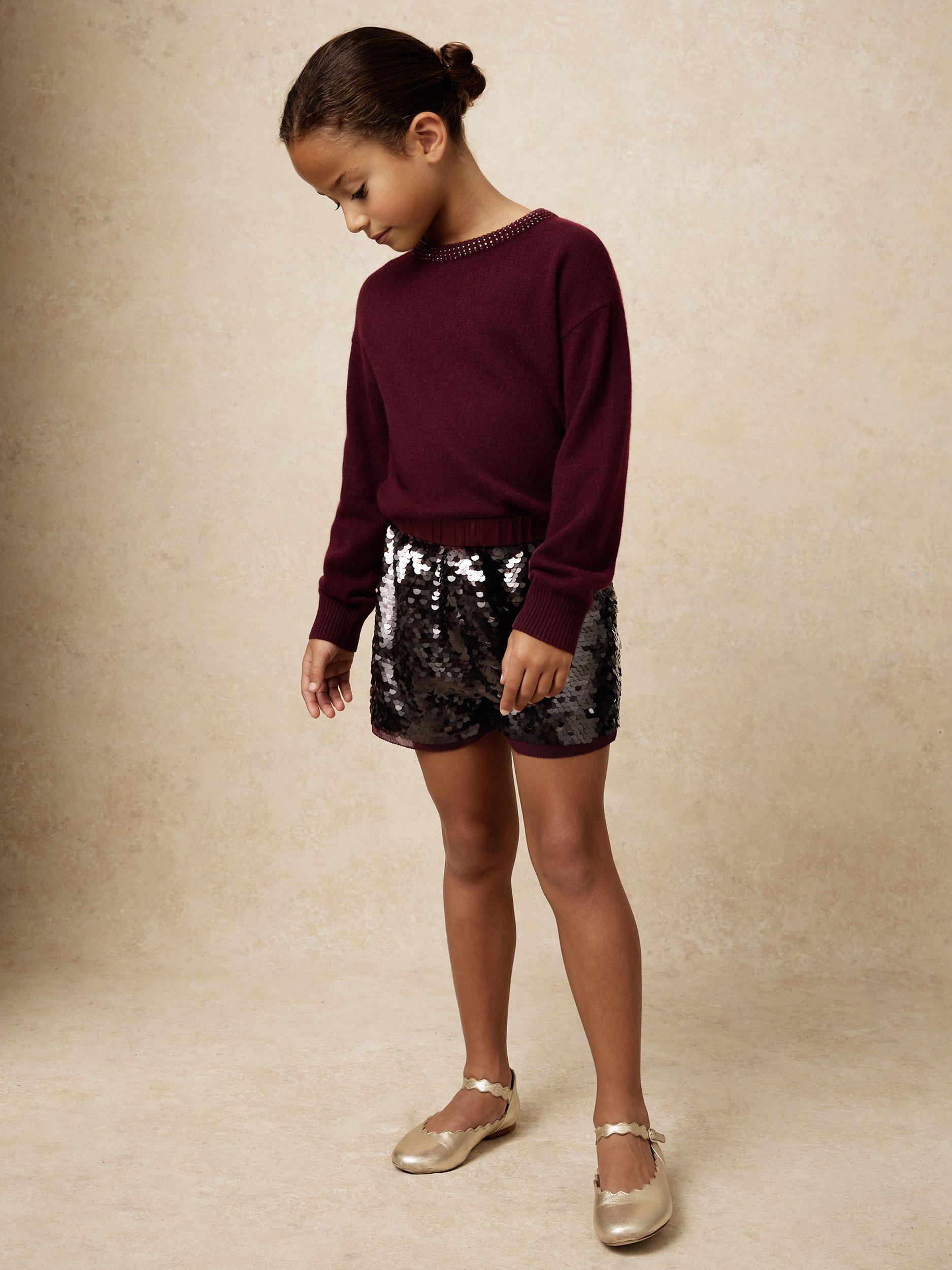 Product image 4 of 5, which shows Reiss Kids' Spence Sequin Shorts, Burgundy, 3-4 years