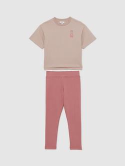 Reiss Kids' Cotton Rich Short Sleeved Embroidered T-Shirt, Pink, Pink