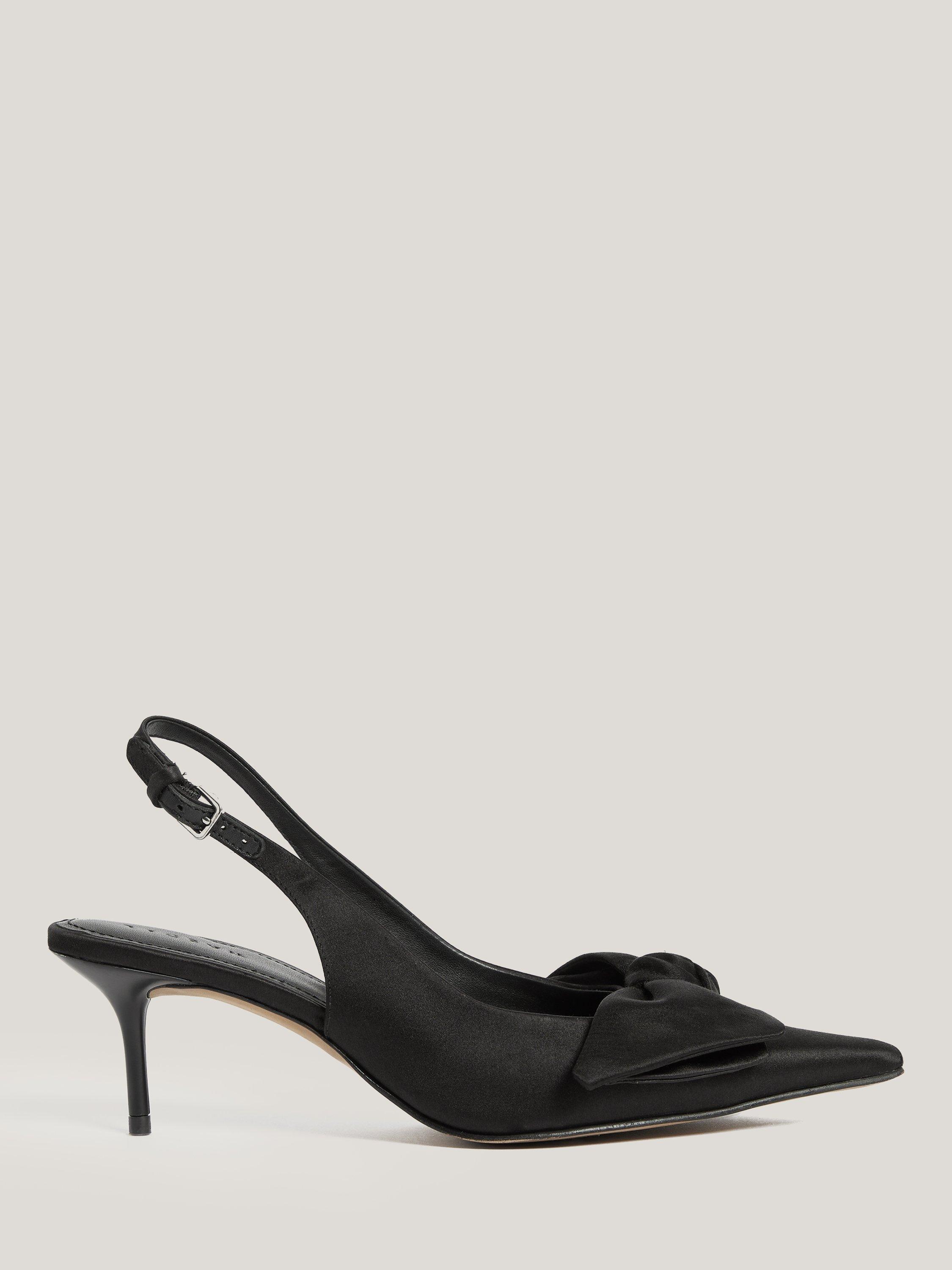 Jigsaw Satin Bow Slingback Court Shoes, Black