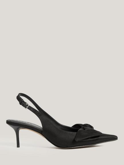Jigsaw Satin Bow Slingback Court Shoes, Black, Black