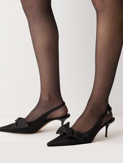 Jigsaw Satin Bow Slingback Court Shoes, Black - view 2, Black