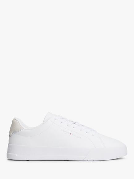 Tommy Hilfiger Logo Coated Leather Court Trainers, White, White