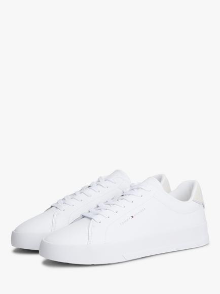 Tommy Hilfiger Logo Coated Leather Court Trainers, White - view 2, White