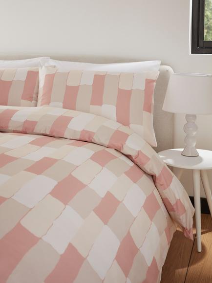 Jasper Conran London Brick Check 300 Thread Count Combed Cotton Duvet Cover Set - view 2, Pink/White