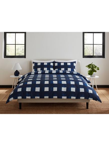Jasper Conran London Brushed Check 300 Thread Count Combed Cotton Duvet Cover Set, Navy/White