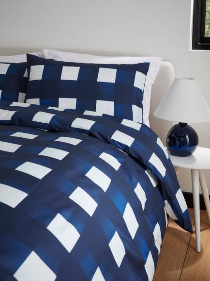 Jasper Conran London Brushed Check 300 Thread Count Combed Cotton Duvet Cover Set - view 2, Navy/White