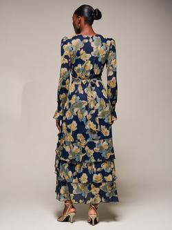 Jolie Moi Floral Long Sleeve Mesh Maxi Dress, Yellow Floral - view 2, Yellow Floral