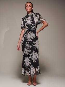 Jolie Moi Abstract High Neck Maxi Dress, Black Abstract, Black Abstract