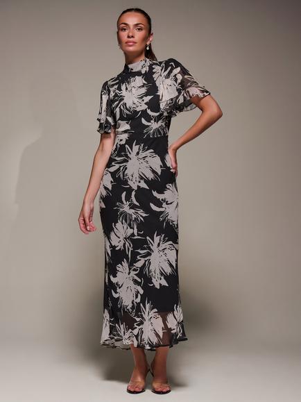 Jolie Moi Abstract High Neck Maxi Dress, Black Abstract, Black Abstract