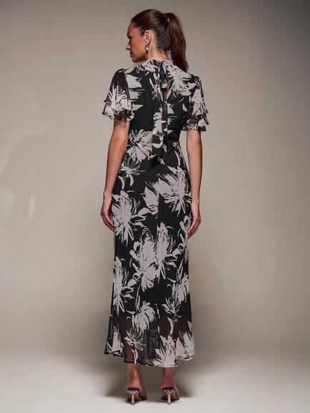 Jolie Moi Abstract High Neck Maxi Dress, Black Abstract - view 2, Black Abstract