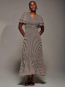 Jolie Moi Geometric Ruffle Chiffon Dress, Black Geo, Black Geo