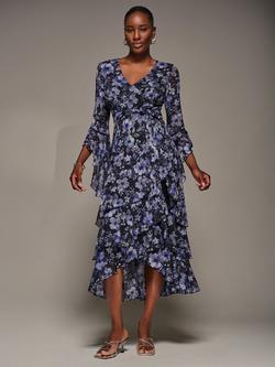 Jolie Moi Floral Ruffle Mesh Dress, Black Floral, Black Floral